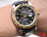 Rolex Datejust 40mm Watches SS Black Leather Strap Gold Bezel